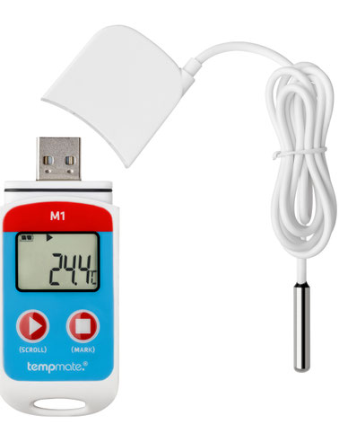 Mehrweg-Datenlogger tempmate.®-M1 mit integriertem USB-Anschluss & externen Sensor/Fühler