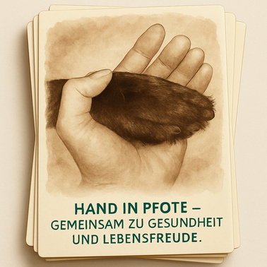 Eine menschliche Hand hält sanft die Pfote eines Hundes – Symbol für Vertrauen, Sicherheit und Begleitung während der Hundephysiotherapie.