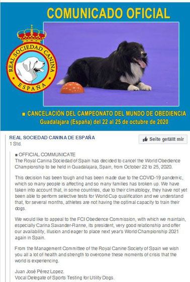 FCI Obedience WM 2020 in Spanien