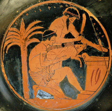 Céramique grecque représentant le sacrifice d'un sanglier, musée du Louvre
