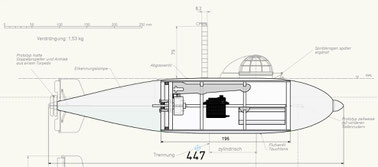 Modell-U-Boot Delphin Zeichnung der Einbauten 