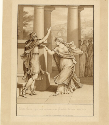 Didon furieuse contre Énée ("Didon excorie Énée") , par Jean-Michel Moreau le Jeune (Illustration Livre IV de l'« Énéide » (1803)