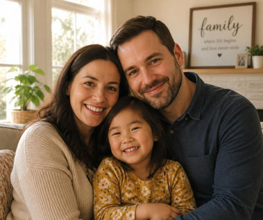 Eine Mama, ein Papa und ein glückliches Adoptivkind, das trotz Bindungsangst sichere Bindung durch Liebe und Verständnis erfährterfährt - mein schützling