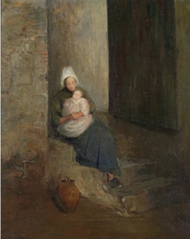 David Petrovitch STERENBERG, Femme à l'enfant Huile sur toile, signée en bas à gauche 46 x 38 cm, EXPOSE À LA GALERIE AGNES THIEBAULT