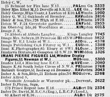 Kinye Imai - 1939 _ London Surnames A - K Aug - page 1239 British Phone Book A-K