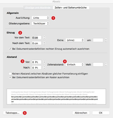 Eingabefenster «Absatz»