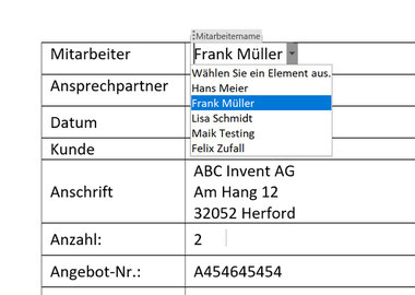 Word-Formular u.a mit Dropdown-Liste