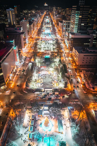 テレビ塔展望室からの都市夜景撮影大通公園