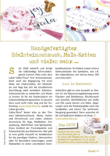 Presse Artikel Magazin Namasté über Cathy Thica 