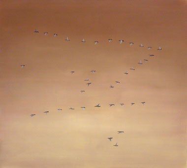 Vogelschwarm 5, 90 x 100 cm, Öl auf Leinwand, 2010