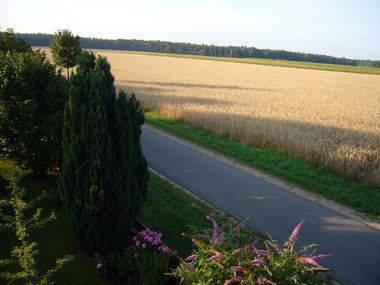Schlafzimmer mit Aussicht über die weiten Felder