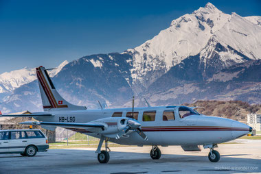 We flew with an Aerostar 602, a twin-engined propeller-driven aircraft.