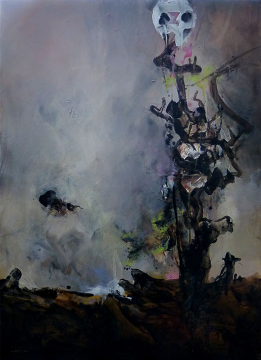 "l'arbre à cranes" Acrylique sur toile Dim 130cmx95cm