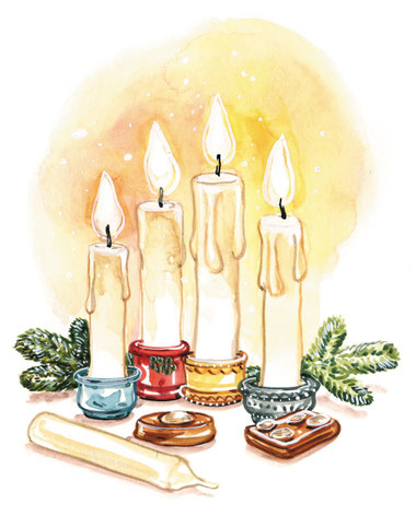 Adventskerzen Aquarell © Caroline Ronnefeldt