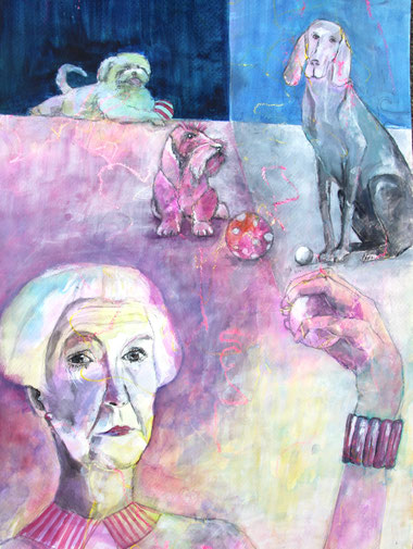 Hundeschule  34  X  50  Aquarell, Bleistift
