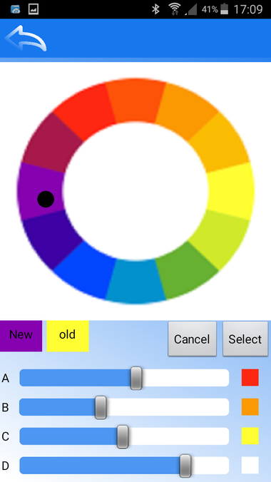 En cliquant sur le carré jaune, l'application me propose de changer sa couleur, ici je selectionne du violet.