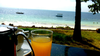 Breakfast with a sea view at the Severin Sea Lodge. Dante Harker