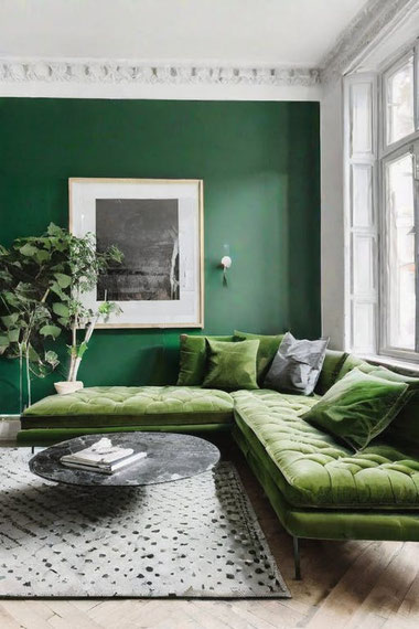 Grün im Wohnzimmer sorgt für Ruhe, Frische und Stil. Entdecken Sie fünf Gründe, warum grüne Sessel und Wohnideen das Raumklima und Wohlbefinden steigern.
