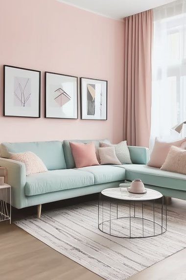 Stilvolle Wohnungseinrichtung: Pastellfarben schaffen Harmonie, bringen Leichtigkeit in jeden Raum und sorgen für ein modernes, entspanntes Ambiente.