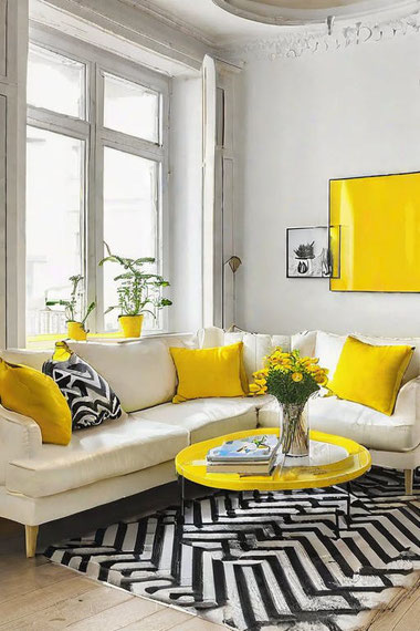 Gelbe Dekoration im Wohnzimmer sorgt für Licht, Frische und einladende Wärme. Mit Tipps für Akzente, Farbkombinationen und Pflege für langanhaltende Freude.