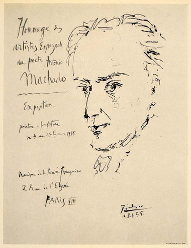 Portrait d'Antonio Machado par Picasso (Exposition peinture-sculpture du 4 au 24 février 1955, Maison de la Pensée française, Paris)