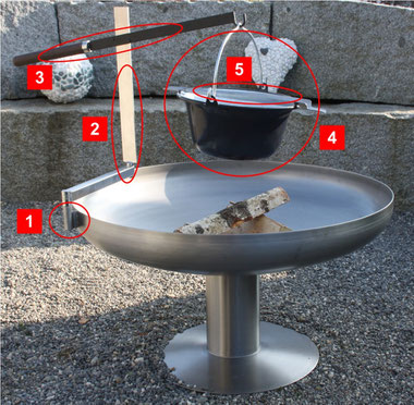 Feuerschale Form Klöpperboden Ø800mm aus Edelstahl mit Fussplatte