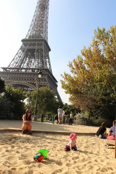 Travel with a baby to Paris - playground in the shadow of the Eiffel Tower