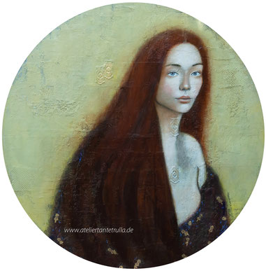 © Conni Altmann, "30 seconds of fame", Mixed Media Gemälde auf Sperrholz, ca. Durchmesser 80 x 3 cm 
