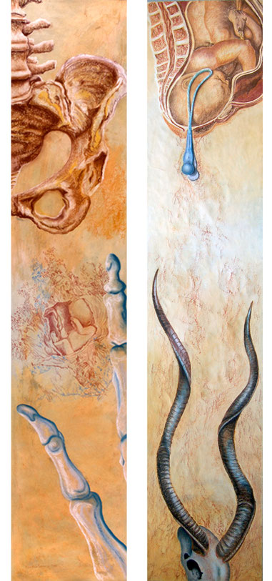 Intervenciones I y II (díptico) 2014, pastel sobre papel 180X38 cm