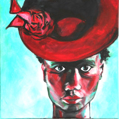 Frau mit besonderem Hut   50  x  50  Acryl   (verkauft)