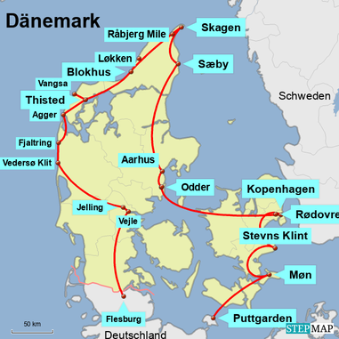 Bild: Karte Rundreise Dänemark