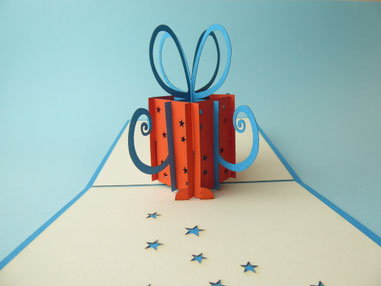Carte pop-up cadeau d'anniversaire en 3D orange et bleu