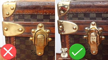 wire brush mark left on a brass vuitton trunk for sale do not buy bad