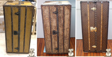  Louis Vuitton Wardrobe trunk from 1914  Restoration of a monogram canvas covered  with paint . Read more...