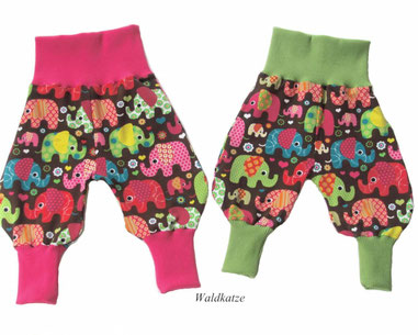Kinderhosen, Pumphosen mir Elefanten, Streifen verschiedene Farben von Gr. 50-128
