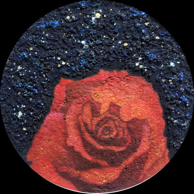 "Red Rose"   φ9.5 cm  Mica Wall Painting. Framed.