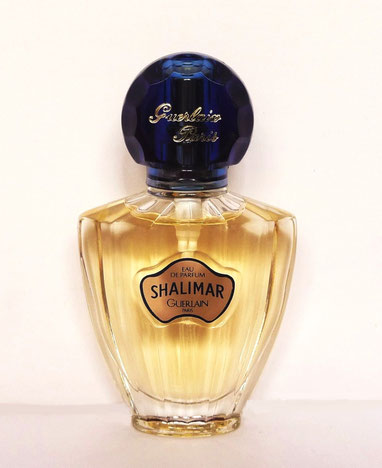 SHALIMAR : MINIATURE SPRAY 25 ML, EAU DE PARFUM - BOUCHON EN PLASTIQUE, ETIQUETTE DOREE SUR SA FACE