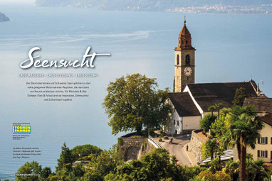 Im fahlen Morgenlicht wird der Turm der  Madonna delle Grazie  zu einem leuchtenden Finger über dem Lago Maggiore.