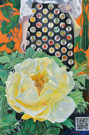 第70回一陽展 牡丹と水玉の女性