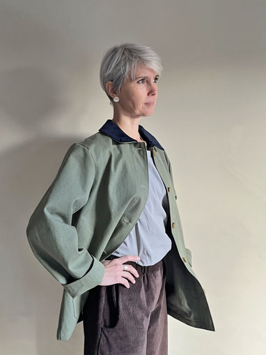 CANVAS-JACKE / grün-blau