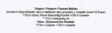 Von dem Schmied Mathias Trampert stammen alle heutigen Trampert-Familien ab, die im Schwarzwälder Hochwald leben, denn der erste Trampert, der den Namen in die Region brachte, blieb in der zweiten Generation ohne männliche Nachkommen.