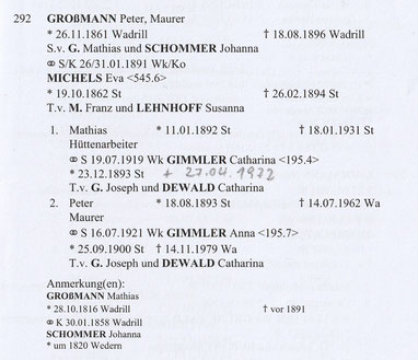 Die Familie Großmann-Michels aus Steinberg in: KLAUCK, Hans Peter, Die Einwohner von Steinberg vor 1911, Saarlouis 2020, S. 175