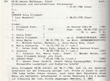 Die erste Familie Geib, die im Einwohnerbuch für Züsch zu finden ist (Petto Walter, Einwohner von Züsch, Neuhütten, Dampflos 1574 bis 1820, Saarbrücken 1985)