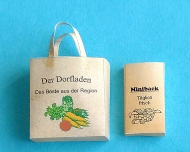 Miniatur Einkaufstasche und Brötchentüte basteln