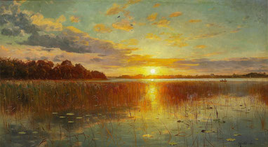 ꧁ Peder Mørk Mønsted, Sunset over a Danish Fjord, 1901 ꧂