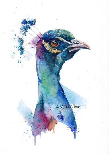 lockeres Aquarell - Pfau Originalkunstwerk