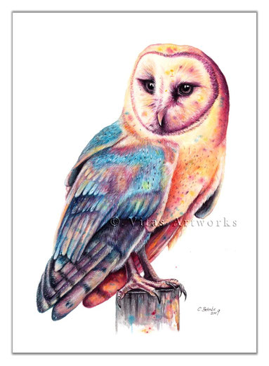 magisches Aquarellbild einer Eule - handgemaltes Original Kunstwerk