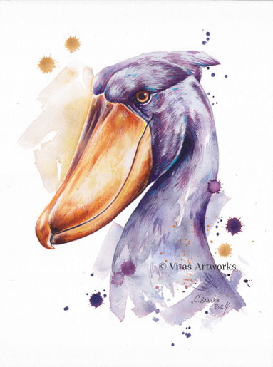 modernes Kunstwerk von einem Schuhschnabel - Original Aquarell 
