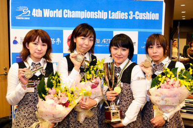 前回大会（2012年東京）Top 4　左から3位林奈美子、2位西本優子、優勝東内那津未、3位福本綾香