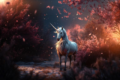 ai generiertes Bild, Einhorn im Wald